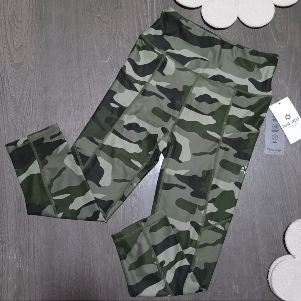 NWT Nine West Active Leggings Women's S Green Stretch Yoga Pants MSRP $58